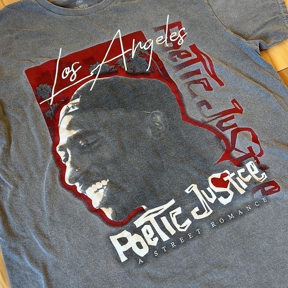 Tupac Poetic Justice T-Shirt Men’s Medium Gray “A Street Romance” LA Unisex M - Picture 3 of 6